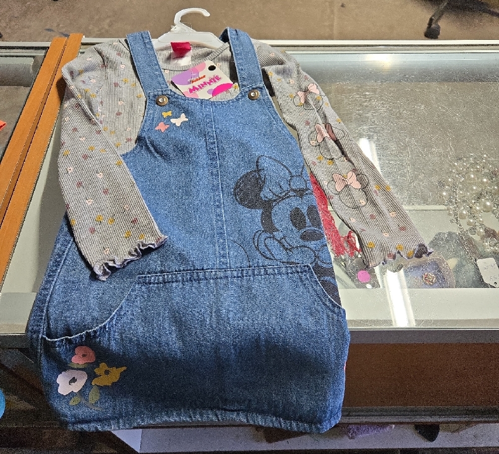 Disney Denim Overall Dress with Gray Long Sleeve